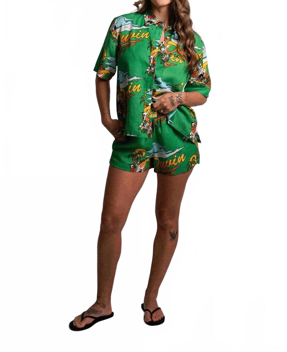 NEW DUVIN DESIGN CO. in clouds tencel crop button down shirt in green